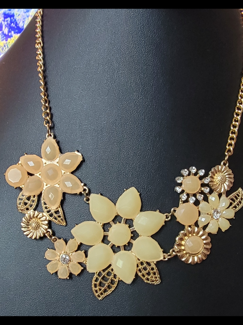 Gold-Tone Cream Floral Statement Necklace